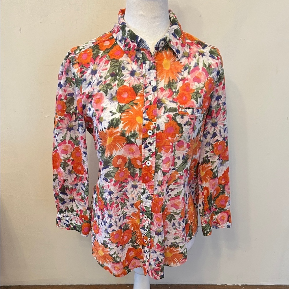 Anthropologie HD in Paris pink blue floral button front blouse Size 6 EUC